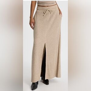 Express natural gold threaded mesh waffle drawstring waist skirt size large new